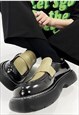 PLATFORM LOAFERS FAUX LEATHER WHITE THREAD BOOTS IN BLACK