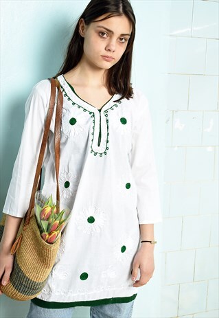 VINTAGE 90S FESTIVAL BOHO HIPPIE BLOUSE TUNIC SARI EMBROIDER