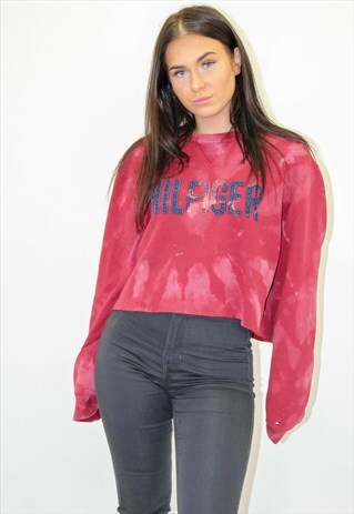VINTAGE TOMMY HILFIGER CROP TOP TIE DYE SWEATER JUMPER RED