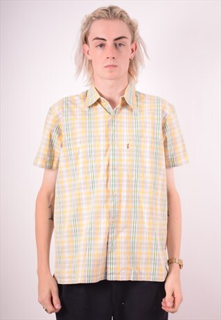 LEVI'S MENS VINTAGE SHIRT MEDIUM YELLOW CHECK 90S