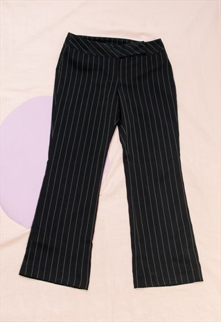 VINTAGE FLARE TROUSERS Y2K RAVE PANTS LOW RISE PINSTRIPED