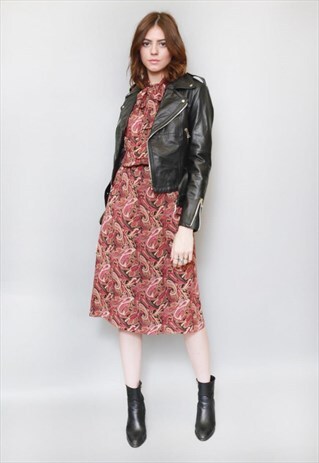 VINTAGE 1970'S PINK & BROWN MODEL FINK PAISLEY MIDI DRESS
