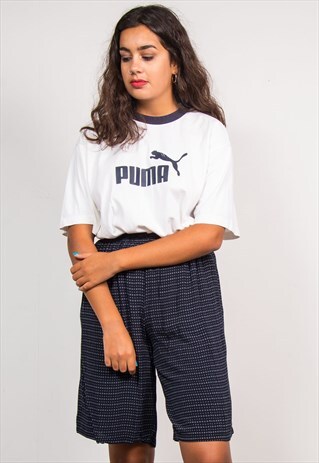 VINTAGE 90'S NAVY BLUE PATTERNED SUMMER CULOTTES SHORTS