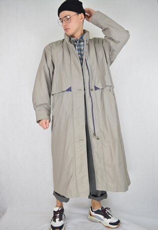 VINTAGE GREY OVERSIZE CLASSIC 80'S TRENCH COAT