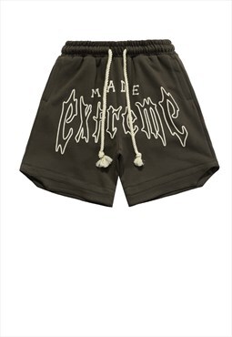 Extreme applique shorts graffiti patch pants in green