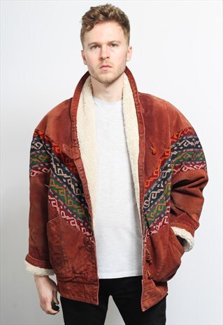 VINTAGE AZTEC INCA FLEECE LINED JACKET