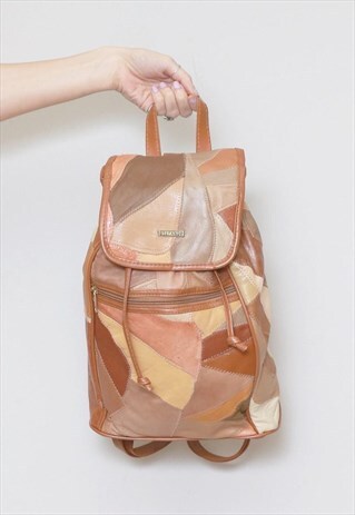 VINTAGE 1980'S BROWN PATCHWORK RUCKSACK