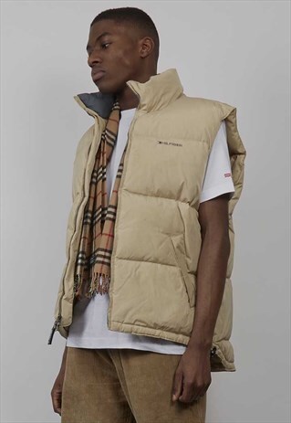 VINTAGE 90'S TOMMY HILFIGER LOGO BEIGE PUFFER GILET