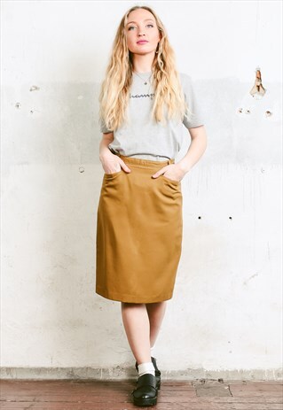 VINTAGE 80S STRAIGHT MUSTARD SKIRT