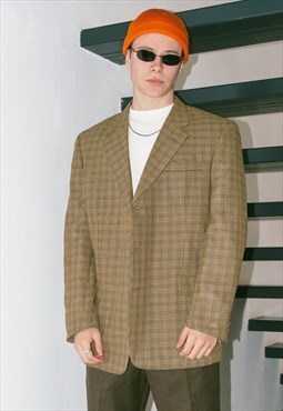 Vintage 80s Checked Patterned Wool Dad Suit Blazer