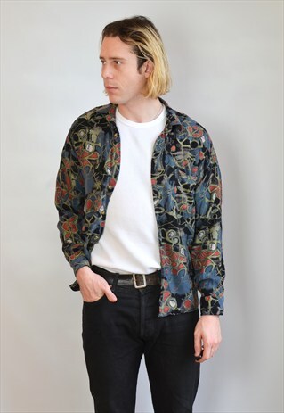 VINTAGE 90S ABSTRACT PATTERN BLUE & BLACK SHIRT