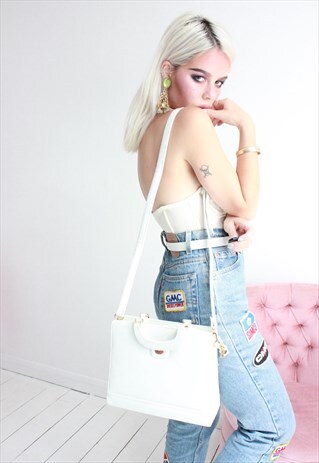 VINTAGE 80S WHITE LEATHER HANDBAG