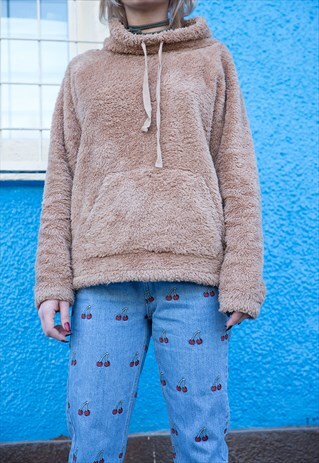 FLUFFY TEDDY BEAR ROSE BEIGE SWEATSHIRT