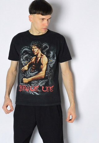 VINTAGE 90S BLACK BRUCE LEE DRAGON GRUNGE T-SHIRT