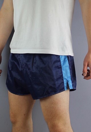 VINTAGE ERIMA SPRINTER SHORTS IN NAVY WITH EMBROIDERED LOGO