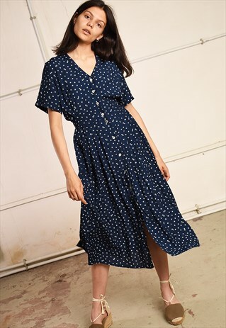 90'S RETRO FLORAL PARIS CHIC MINIMALIST MIDI DRESS
