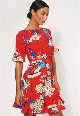 RED FLORAL SHIFT DRESS