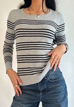 00s George Grey & Black Stripe Ribbed Jumper