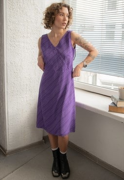 Vintage 80's Midi Purple Striped Sleeveless Dress