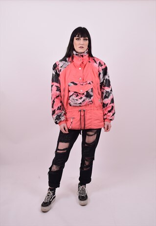 VINTAGE 80'S PINK CRAZY PATTERN WINDBREAKER MEDIUM UNISEX