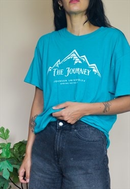 Vintage Tshirt Top in Green w Logo Slogan