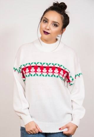 VINTAGE 1980'S WHITE SNOWMAN JUMPER 16 & BELOW