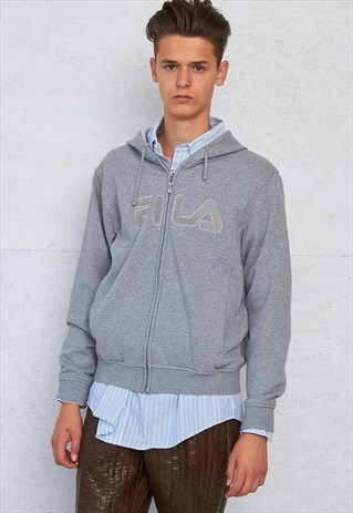 VINTAGE GREY FILA HOODIE TRACK JACKET