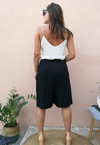 VINTAGE 90S MINIMAL COTTON MIX BLACK CULOTTES SHORTS