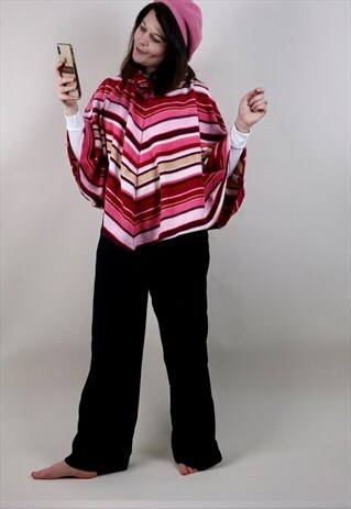 VINTAGE 90S Y2K PINK CHEVRON STRIPE FLEECE PONCHO CAPE