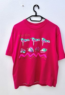 Vintage Jerzees 1995 pink Florida tourist T-shirt large crop