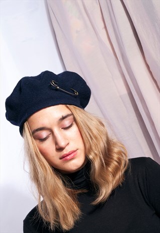 VINTAGE BERET 80S REWORKED SAFETY PIN WOOL HAT
