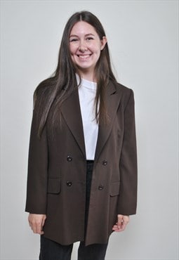 Women wool coat, vintage long formal suit wool blazer jacket