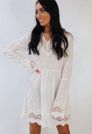 CREAM CROCHET SWING SUMMER DRESS