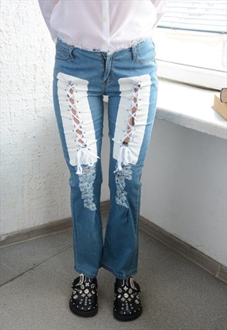 Vintage Y2K Blue Lace Up Flare Jeans