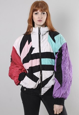 VINTAGE 80S HEAD PATTERNED PUFFER SKI JACKET COAT