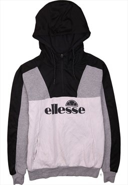 Vintage 90's Ellesse Hoodie Spellout Quater Zip Black XSmall