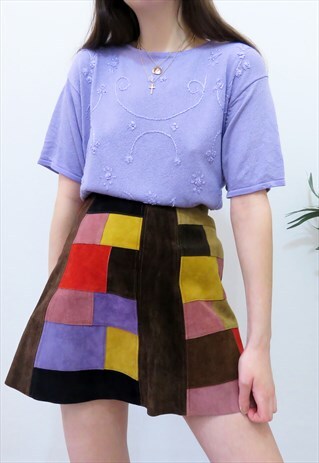 CUTE 90S VINTAGE LILAC FLORAL EMBROIDERED BLOUSE
