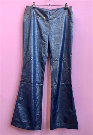 VINTAGE Y2K CHARLOTTE RUSSE SHINY BLUE FLARE TROUSERS