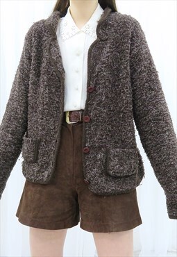 90s Vintage Brown Fuzzy Cardigan