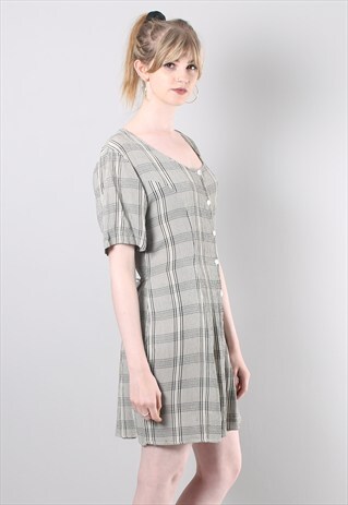 VINTAGE 90S GREY CHECK BUTTON DRESS