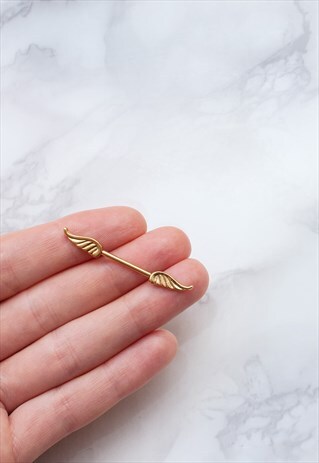 GOLD STEEL WINGS NIPPLE EAR BAR ANGEL DOVE CUTE PRETTY