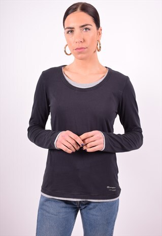 CHAMPION WOMENS VINTAGE TOP LONG SLEEVE LARGE BLACK 90'S