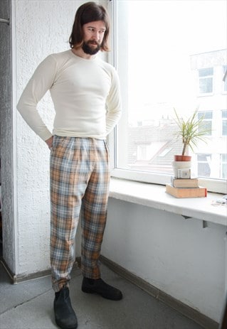 Vintage Multicolour Plaid Trousers