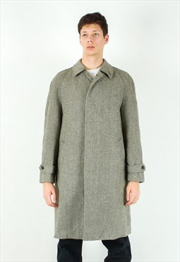 L Virgin Wool Trench Long Jacket Over Coat Winter Mac Tweed