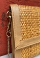 70S STRAW & FAUX LEATHER CLUTCH BAG WITH CHAIN STRAP