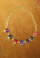 VINTAGE 80S COLORFUL CHUNKY GLASS BEAD NECKLACE IN GOLD