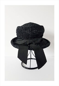 Vintage Holt Renfrew Black Straw Hat, Made in Canada