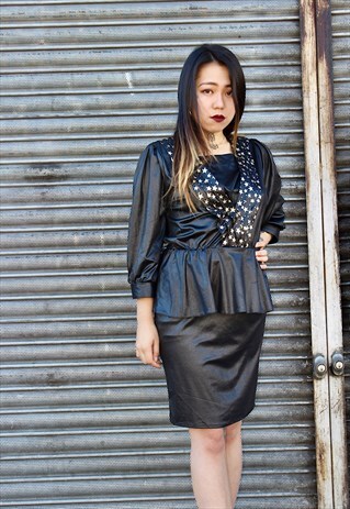 80S GLAM PEPLUM BACK DRESS WITH GOLD STARS