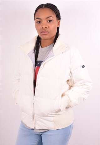 ASICS WOMENS VINTAGE PADDED JACKET MEDIUM WHITE 90S