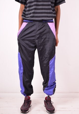 MENS VINTAGE TRACKSUIT TROUSERS XL BLACK 90S